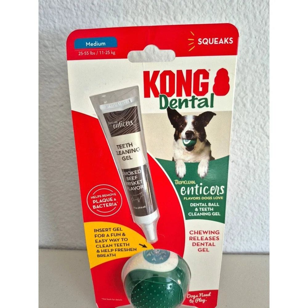 KONG Dental Ball Tropiclean Enticers Gel Medium Teeth Cleaning Dog Chew Toy
